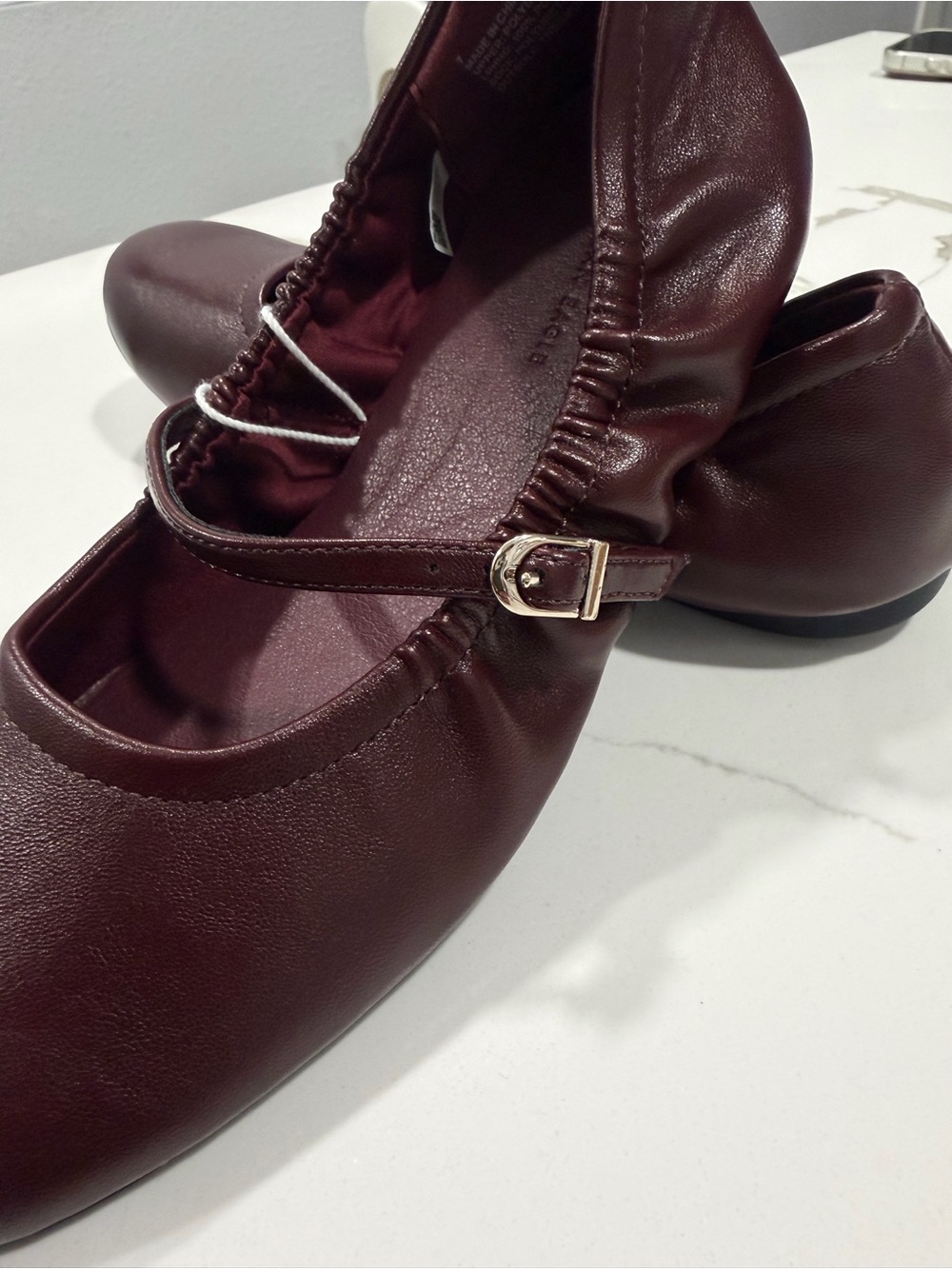 American Eagle Outfitters Burgundy Mary Jane Flats with Gold Buckle